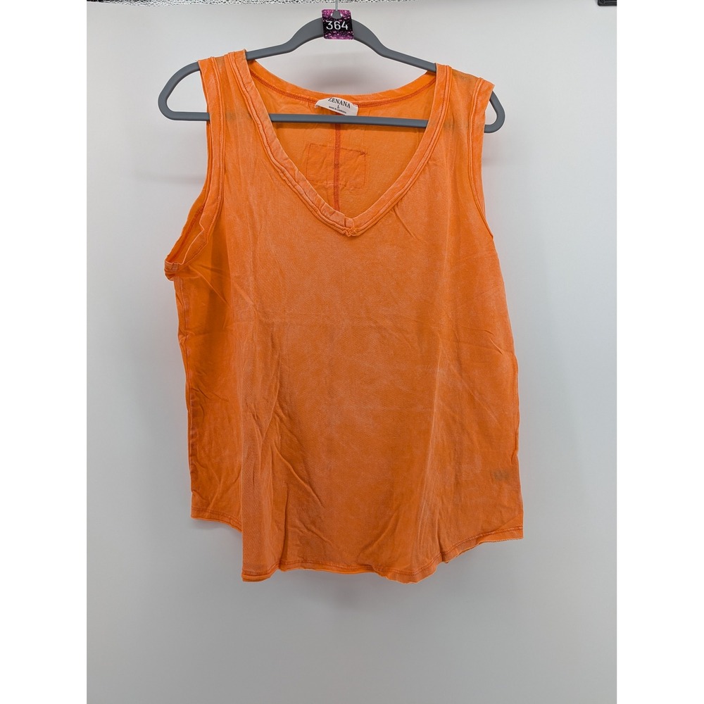 Zenana Sleeveless Top Womens Large Light Orange NWT Crinkled Wash V Neck Tank